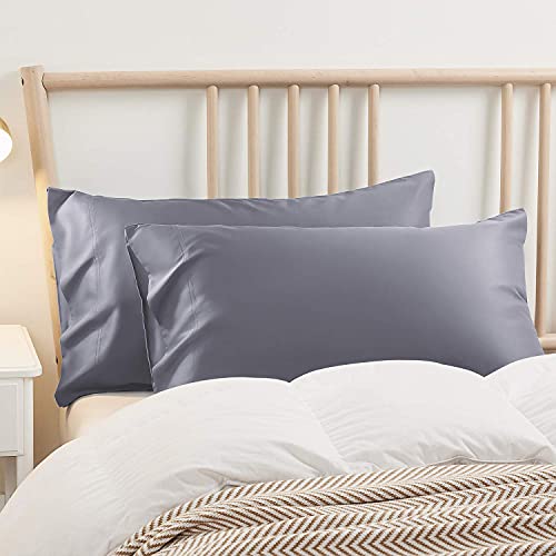 BEDELITE Bamboo Pillow Cases Standard Size Set of 2, Grey Cooling