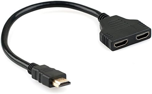 Aukur HDMI Male To 2 HDMI Female 1 In 2 Out Splitter Cable Adapter Dual Screen Display Cord