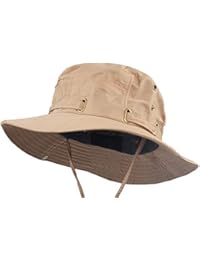 Waterproof Safari Hats | Wide Brimmed Sun Protection Boonie Cap | Explorer Jungle Bush Bucket Hat for Outdoor Hiking Fishing (Khaki)