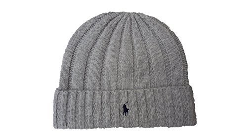 Polo Ralph Lauren Men's Beanie Skull Cap (Grey, Navy Pony)