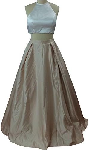 Ankang Women's Formal Halter Two Pieces Prom Dress Party Gowns With Pockets 2016 Champagne US8
