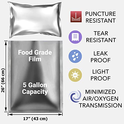 20 Pack 5 Gallon Mylar Bags with Oxygen Absorbers and Labels 10.5 mil