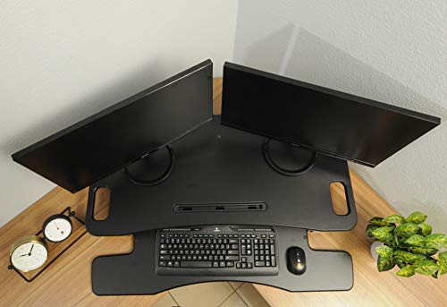 TechOrbits Height Adjustable Stand Up Desk - 37" Corner Standing Desk Riser - Desktop Sit Stand Desk Fits Cubicles and Corner Desks