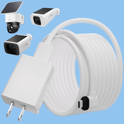 25FT Power Cable and Adapter for eufy SoloCam S220/SoloCam S340/eufyCam S300 (eufyCam 3C)/eufyCam S3 Pro and SoloCam E30,Extension Type C Cable Continuously Charging Your Security Cameras(White)