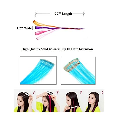 Beaute Galleria - 11 Pcs Set Single Color Highlights 22 Inches Straight Party Clip-In Synthetic Hair Extensions (Blue)