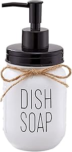 White Glass Mason Jar Dish Soap Dispenser with Black Plastic Pump and Lid - 16 Ounce Farmhouse Glass Mason Jar - Rust Proof - Rustic Kitchen Sink Countertop Home Decor