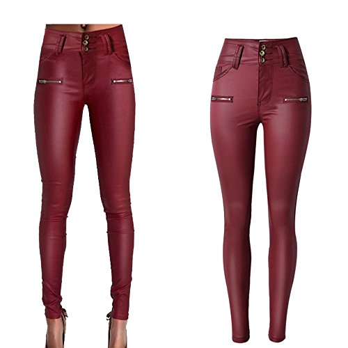 lexiart PU Leather Pants For Women Sexy Tight Stretchy Rider Leggings Coffee (US 4, Red 2)