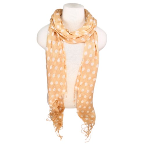 Premium Long Polka Dots Fashion Fringe Scarf, Eggshell