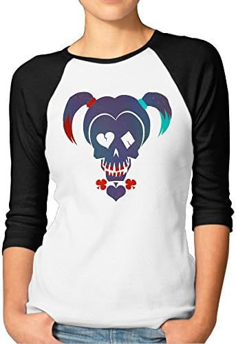 Female Suicide Squad Harley Quinn Cotton 3/4 Sleeve Raglan Tee Shirt Black XX-Large