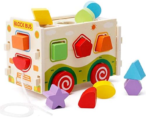 Wooden Toys – Shape Sorter 3D Push Pull Truck for Toddlers and Baby Color Recognition Disassembly and Assembly Shape Matching Toy