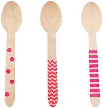 Kitchen Spoons, Kitchenware (Hot Pink 18 Count Wooden Spoons) - Stripe, Chevron & Polka Dot Coffee Spoon, Birthday Decorations, Instead of Plastic Dinnerware, Bulk Wooden Spoons