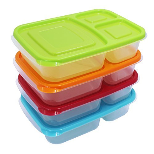 Hippih 4-PACK Bento Lunch Boxes with Lids - Stackable, Reusable, Microwave, Dishwasher & Freezer Safe
