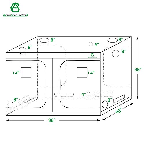 GA Grow Tent,94x48x80 Reflective Mylar Hydroponic Grow Tent with Observation Window and Waterproof Floor Tray for Indoor Plant Growing.4x8 (for 8 Plants) - Thumbnail 2
