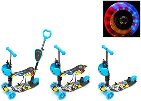 CMY 5-in-1 Kids Kick Scooter 3-wheel Walker Walker w/Removable Seat Adjustable Height Parent Handle Baby Toddler 2018 (BLUE)
