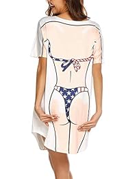 Ekouaer camisa de bikini para dama, manga corta, lindo bikini con estampado, camisa holgada, vestido divertido