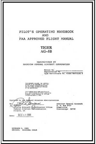 Grumman Model AG-5B Tiger Pilot's Operating Handbook (part# GRAG-5B-POH-C)