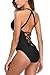 CharmLeaks Low Back One Piece Swimsuit Plunge Monikini Black Swimwear Bathing Suits M, Black Basic
