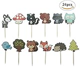 24Pcs Woodland Creatures Theme Cupcake Toppers Forest Animals Friends Cake Toppers Picks For Birthday Wedding Party Decor