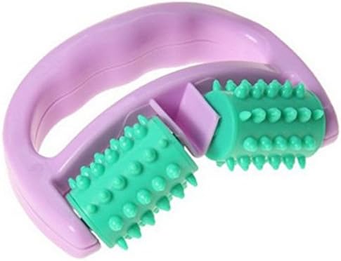 Mini handheld full body anti cellulite massage cell roller massager creeper wheel ball foot hand body neck head leg pain relief (purple)