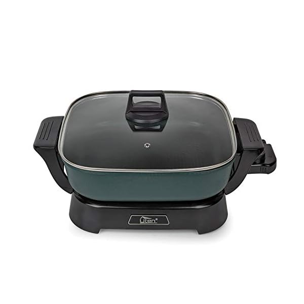 Uten Multi Function Electric Cooker Pan with Glass Lid , Integrated Kitchen Pot , Electric Hot Pot , Electric Barbecue Grill ,  Adjustable Temperature Control , Cool Touch Handles & Non-Stick