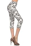 Leggings Depot Women's Popular Best Capri Cropped REGULAR and PLUS Butterknit Soft Printed Brush High Waist Quality Leggings (Plus (Size 12-24), Skulls and Florals)