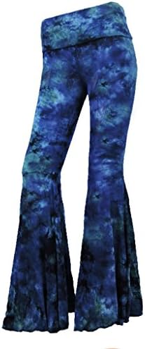 Sugar Rock Women Paisley Palazzo Hippie Pants Fold-Over Waist Bell Bottom Leg