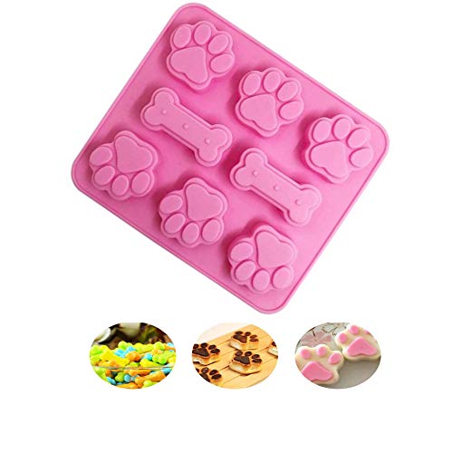 2 Pack Silicone Puppy Treat Molds, Puppy Dog Paw and Bone Baking Molds