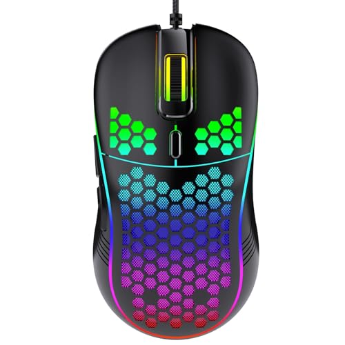 GADIRIA D110 Wired Gaming Mouse - Ultralight Honeycomb Design, 7200 DPI, 6 Buttons, RGB, USB-A + USB-C - Gaming Mouse for PC, Mac, Windows 10/11 and Linux (Black)