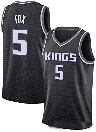 Mens Jerseys Sports Vest Sacramento Kings No. 5 Fox Basketball Uniform Suit Tops Basketball T-Shirt for Basketball Fans (S - XXL),Black,M:170~175cm