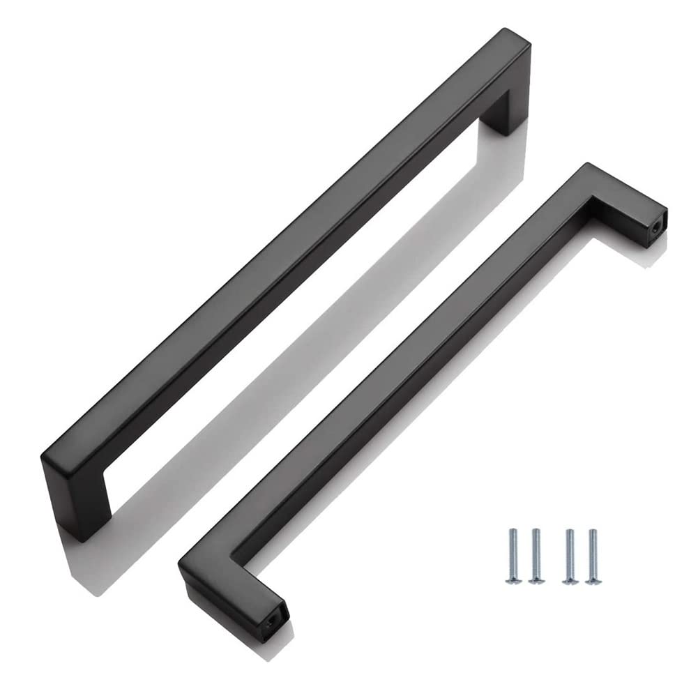 SYDARSYN 2 Pack Cabinet Handles Black Kitchen Cupboard Handles Stainless Steel Square Drawer Handles 256mm (Screws Included)
