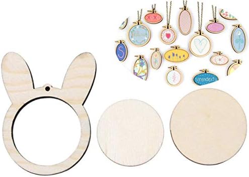 Natural Wooden Mini Embroidery Jewelry Tiny Hoop Bunny Easter Pendant Frame Set Ring DIY Cross Stitch Needle Craft Tools Decor 4.5cm 1,8"