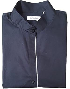 Women's Mandarin Collar Tonal Stripe Uniform Shirt, Black, M