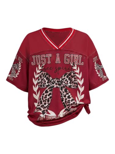 RoseSeek Girl's Leopard Bows Graphic Tees Oversized