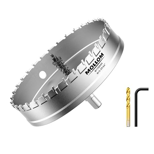 Mollom (152Mm | 6&Quot;) Lochsäge T.c.t Schwerlast-Hartmetall-Bestückt Mit 2 Führungsbohrern Für Edelstahl, Baustahl, Eisen, Kupfer, Messing, Kunststoff