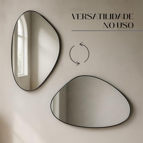 Espelho Decorativo Grande Glamour, 60x40cm, com Suporte de Parede (Preto)
