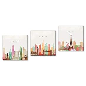 Canvas Wall Art Vintage Building Painting Artwork for Home Prints Framed - 12"x12"x3 Panels