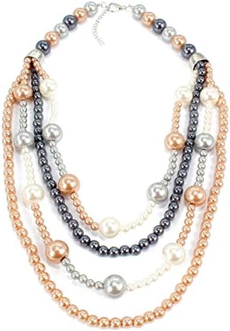 MeliMe CIOOU Womens Imitation Pearl Twisty Chunky Bib Necklace Chokers for Wedding Party (Champagne/Grey/White)