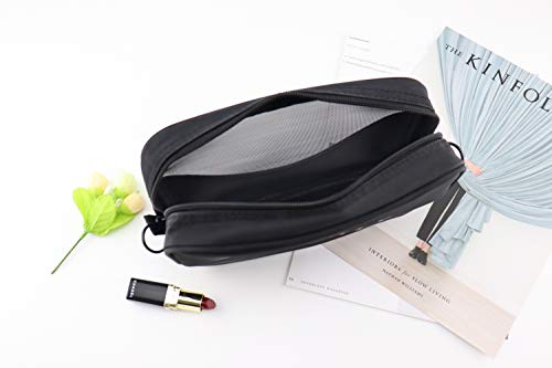 Patu Mesh Travel Toiletry Bag, Transparent Standing Pouch, Portable Shaving Washing Kits Organizer, Personal Care Trip Case, Pack of 3 Sizes (S/M/L), Black