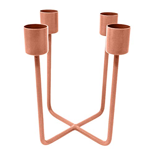 LaLe Living Candle holder – Quattra – made of iron in copper, 12.5 x 14.5 cm, suitable for 4 candles as a scandic decoration in all rooms or as a modern Advent wreath Christmas decoration (copper)