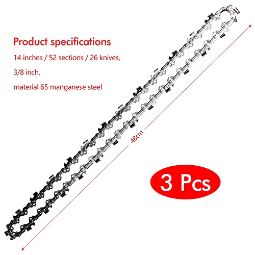 HongBoom 3 Stück Sägeketten Kettensägenketten 3/8 "Kettensägen Ketten Kette 52 Links Kettensägenkette zum Beschneiden von Holzästen – Bild 3