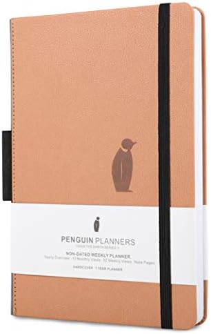 Penguin Planner (Save The Earth Series 1) - Hardcover Non-Dated Daily Agenda Monthly, Weekly Review, Calendar, Gratitude Journal to Boost Productivity & Happiness to Fulfill Your Goals, Brown