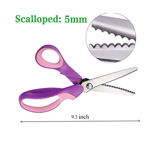 JISTL Pinking Shears for Fabric, Stainless Steel Handled Professional Dressmaking Sewing Scissors Zig Zag Fabric Craft Scissors 9.3 inch Scalloped (Purple)