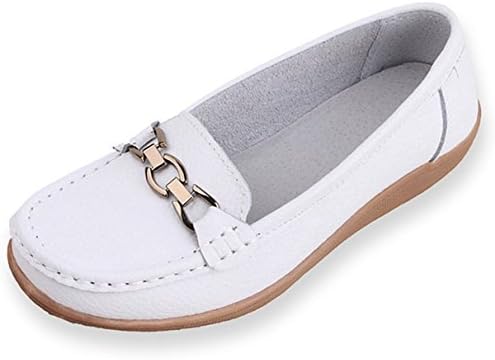 York Zhu Loafers Shoes for Women, Metal Buckle Slip on Round Toe Shoes