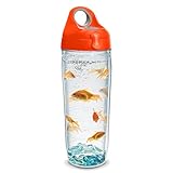 Tervis 1230785 Goldfish Tumbler with Wrap and Orange Lid 24oz Water Bottle, Clear