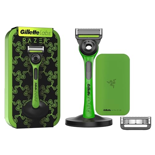 Gillette Labs mit Reinigungs-Element, Razer Limited Edition Rasierer und Reise-Etui fuer unterwegs, 1 Griff, 2 Klingen, Magnetdock