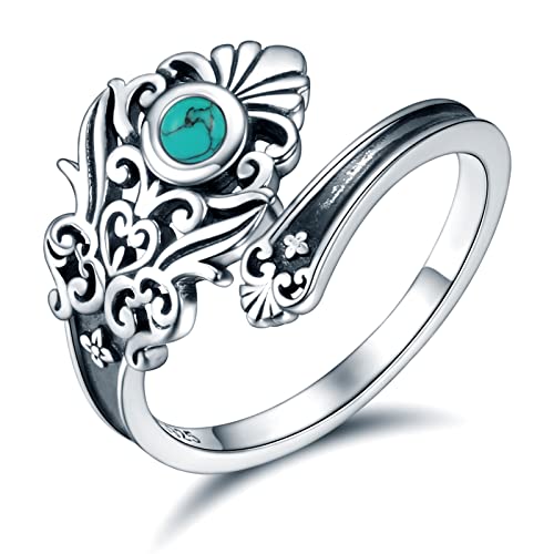 thumbnail image 2 of APOTIE Sterling Silver Turquoise Spoon Ring - S925 Victorian Vintage Adjustable Thumb Ring 2 of 11