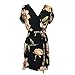 WLLW Women Short Sleeve Wrap V Neck Tie Front Floral Print Bohemian Mini Dress