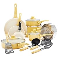 GreenLife Soft Grip Healthy Ceramic Nonstick, 16 Piece Cookware Pots and Pans Set, PFAS-Free, Dishwasher Safe, Yellow GreenLife Soft Grip Healthy Ceramic Nonstick, 16 Piece Cookware Pots and Pans Set, PFAS-Free, Dishwasher Safe, Yellow