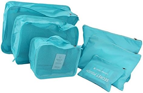 Anfukon Blue Variety Set of 6pcs Packing Cubes ,Polyester Travel Luggage Packing Organizers Storage Clothing Bags with 3 Cubes and 3 Pouches for Camping Travel (Blue)