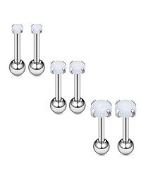 Ruifan - Juego de 3 pares de pendientes de acero inoxidable con ópalo de 0.63 oz con rosca externa para mujer, 2 a 0.157 in